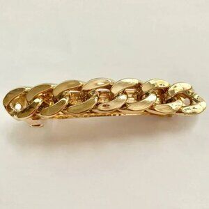 Anthropologie Large Gold Tone Acrylic Hair Barrette Clip Weave Chain Long Hair